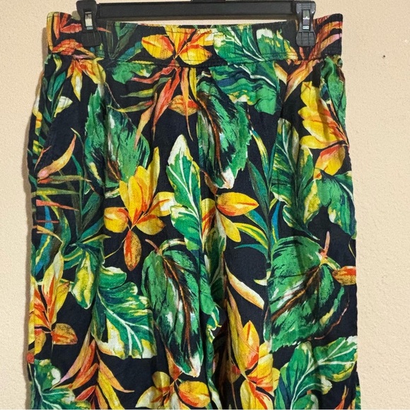 Nicole Miller 100% linen Floral Tropical Wide leg pants size L - Picture 3 of 9
